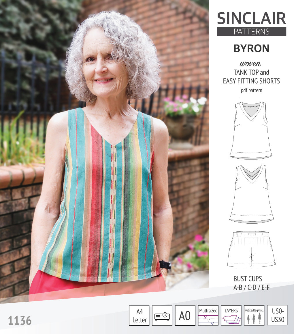 Byron v-neck tank top and easy fitting shorts set for woven fabrics  (PDF)
