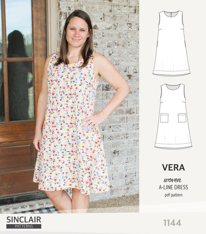 Vera A-line woven dress with pockets (PDF)