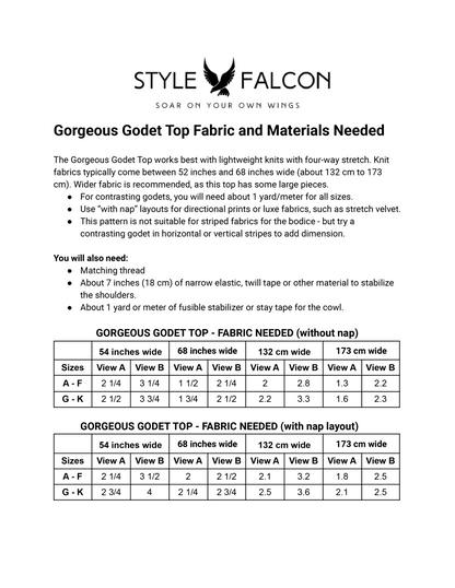 Style Falcon Gorgeous Godet Top Digital Sewing Pattern