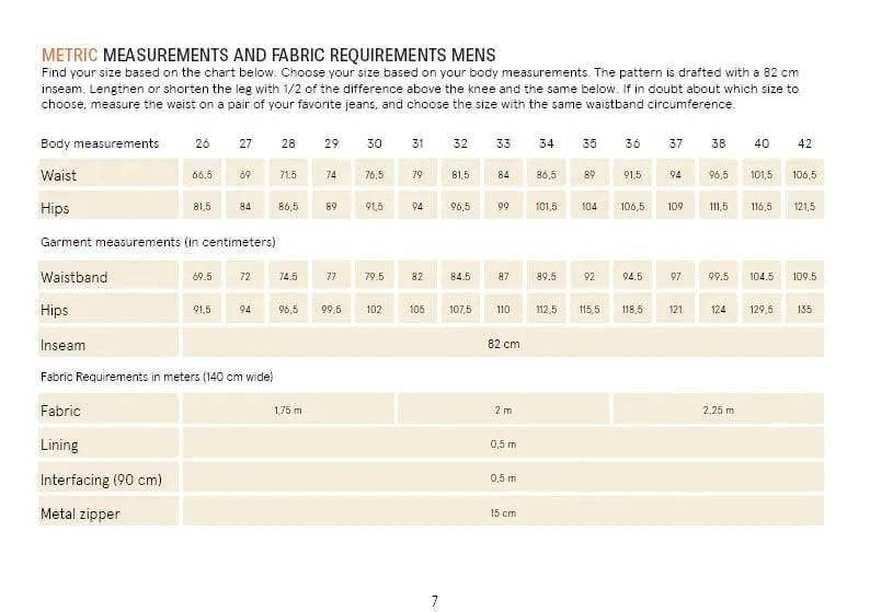 Jeans Sewing Pattern-Men's sizes 26-42 Wardrobe By Me