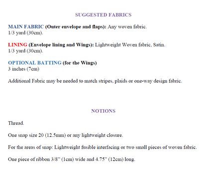 Wingy Fabric Envelope Pattern