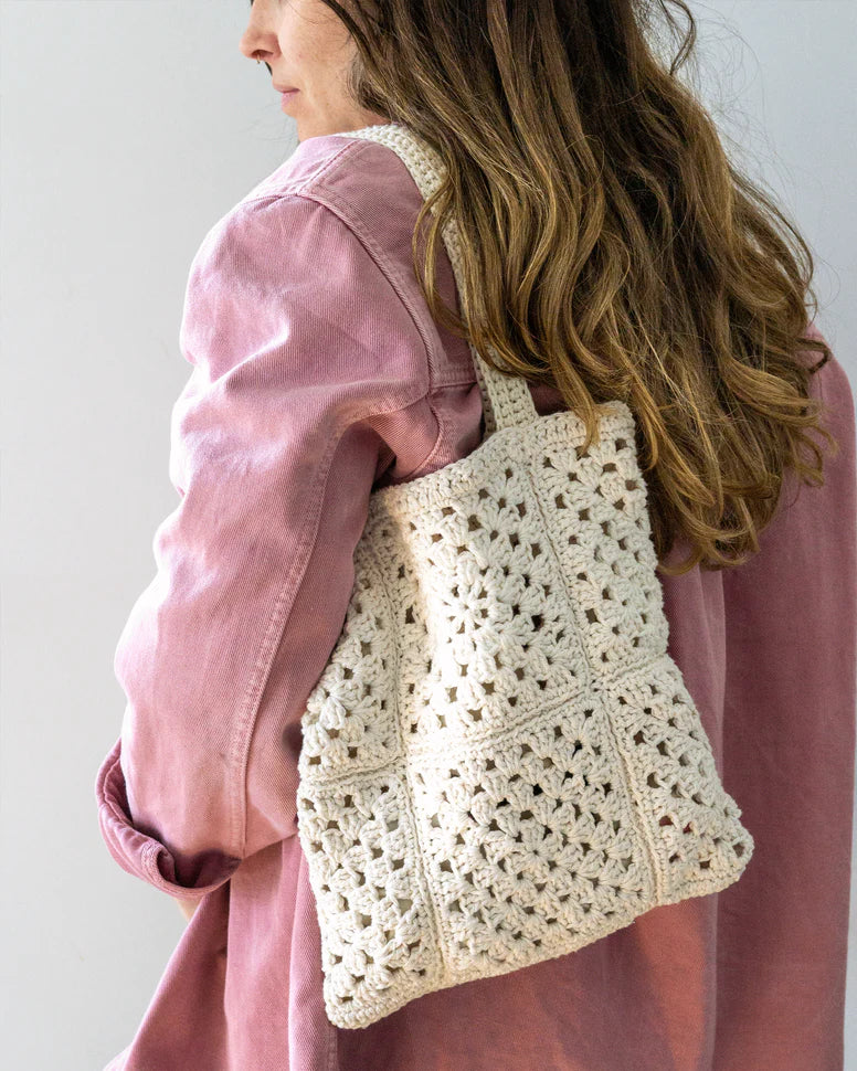 DIY Kit - Making a Granny Square Crochet Bag - Cream - Brin Brun