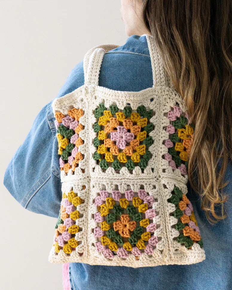 DIY Set - Making a Granny Square Crochet Bag - 5 Colors - Brin Brun