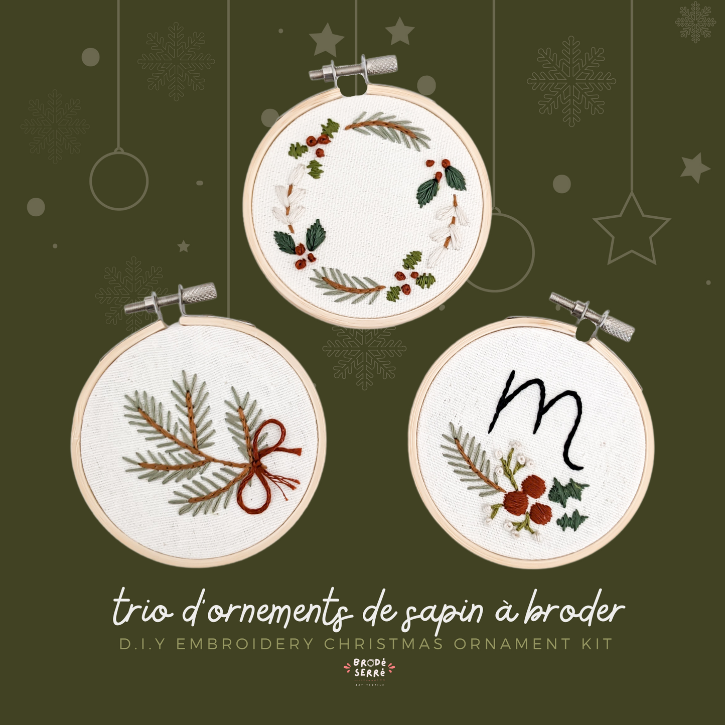 Embroidery Set - Winter Wreath (Ornament Trio) - TIGHT EMBROIDERED