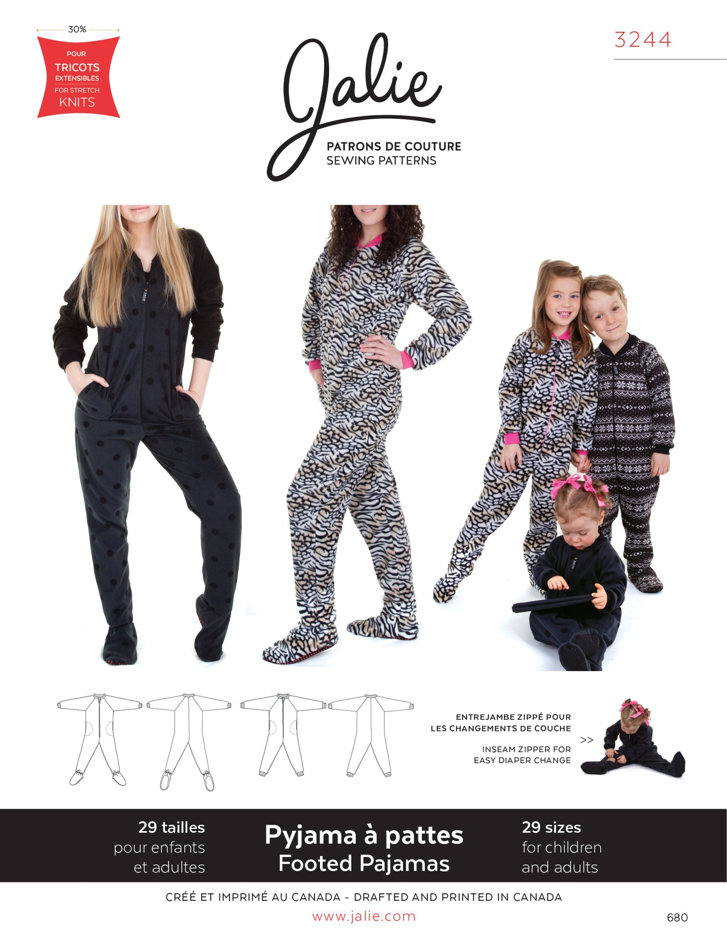 Footed pajamas for everyone 3244 | Paper pattern - Jalie