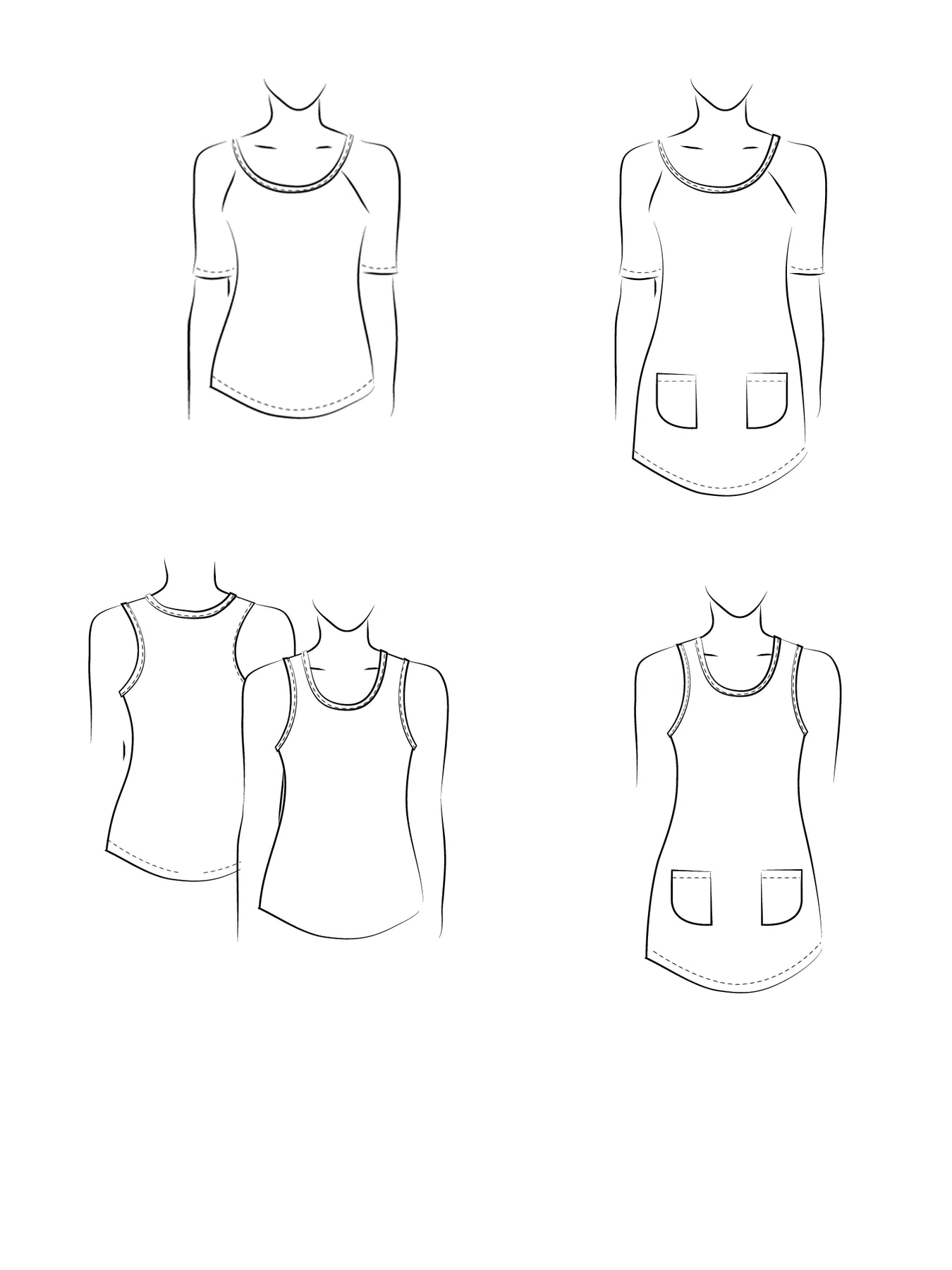 Raglan sleeve top, camisole and tunics 3245 | Paper pattern - Jalie