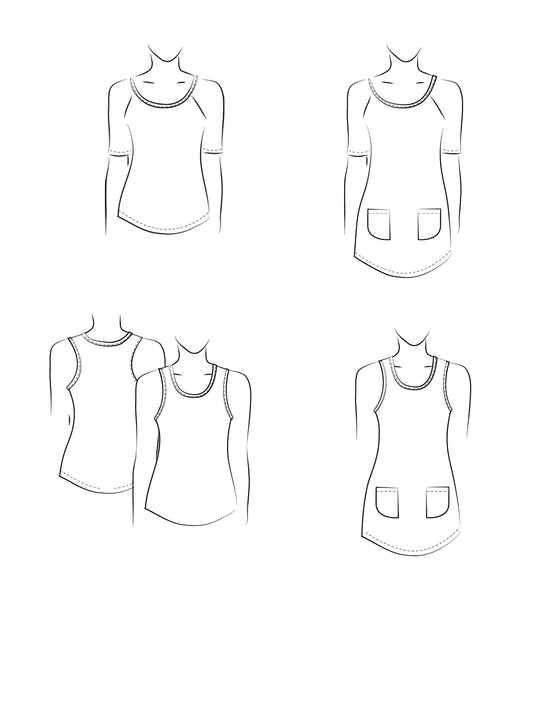Raglan sleeve top, camisole and tunics 3245 | Paper pattern - Jalie