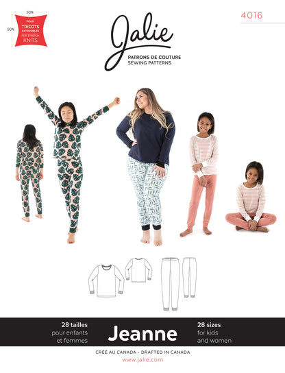 Two-piece knit pajamas JEANNE 4016 | Paper pattern - Jalie