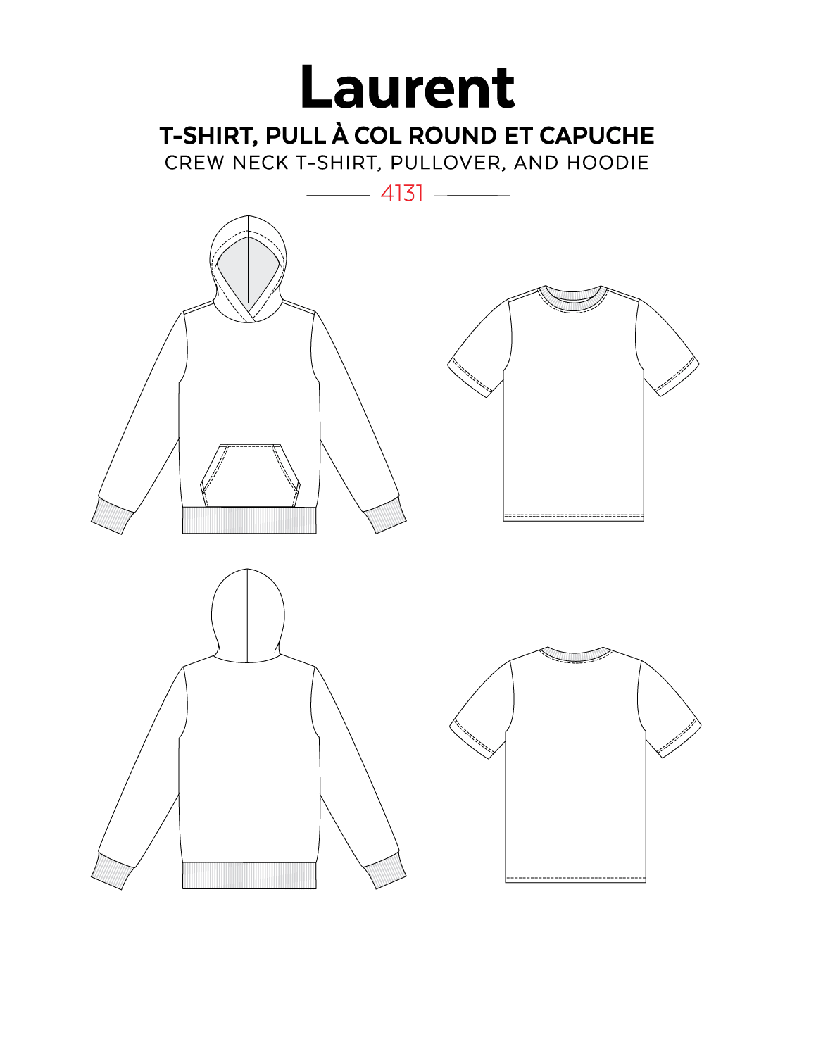 T-shirt, round-neck sweater and hood LAURENT 4131 | Paper pattern - Jalie