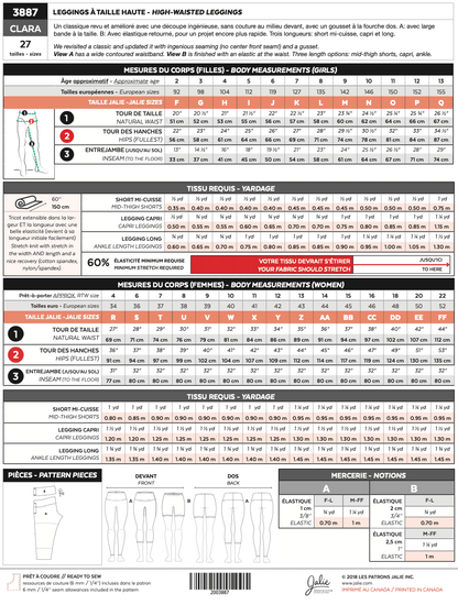 High-waisted leggings CLARA 3887 | Paper pattern - Jalie