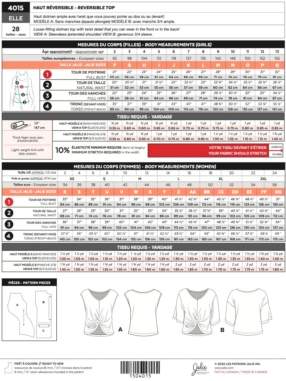 Reversible top ELLE 4015 | Paper pattern - Jalie