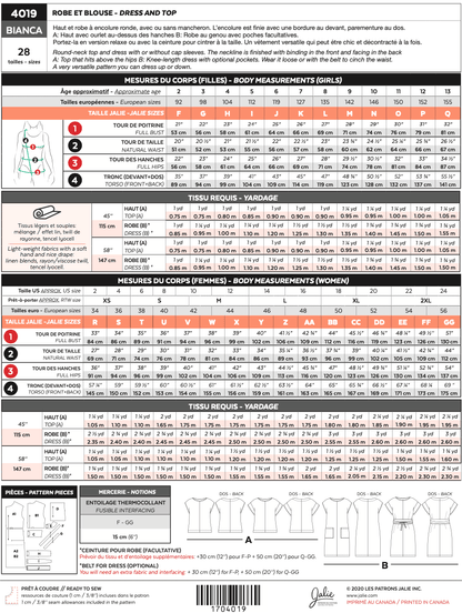 Haut et robe BIANCA 4019 | Patron papier - Jalie