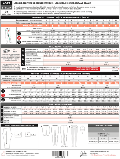 Legging, ceinture de course et tuque STELLA 4023 | Patron papier - Jalie