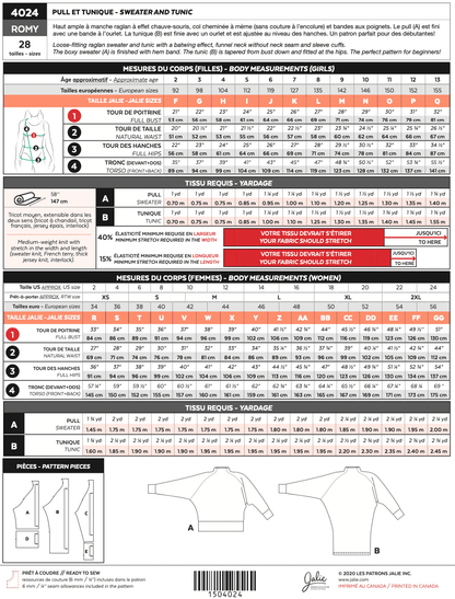 Sweater and tunic ROMY 4024 | Paper pattern - Jalie