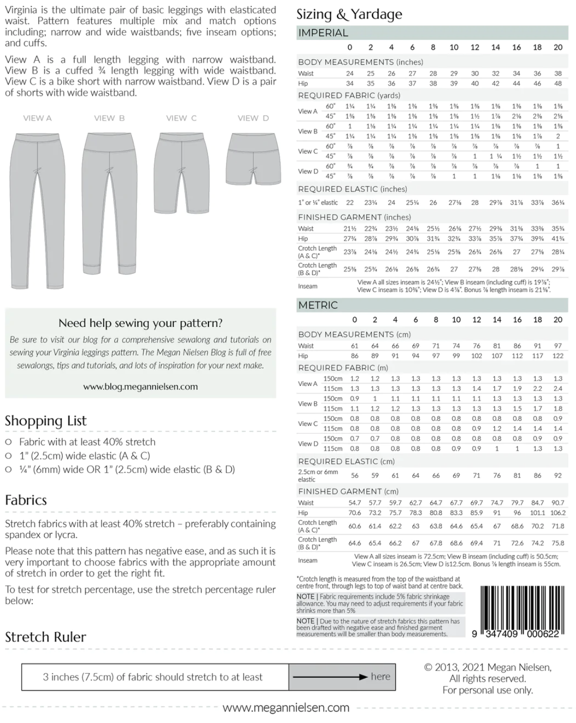Virginia leggings - Paper pattern - MEGAN NIELSEN