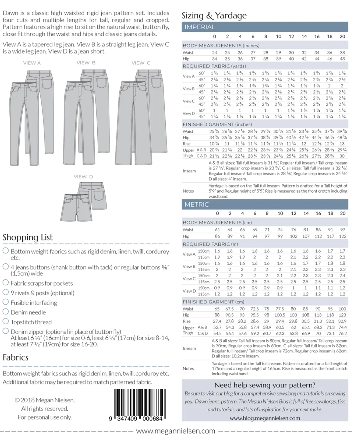 4 in 1 Dawn jeans - Paper pattern - MEGAN NIELSEN
