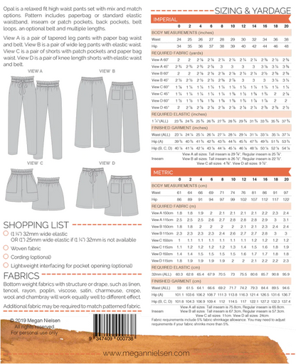 Opal pants and shorts - Paper pattern - MEGAN NIELSEN