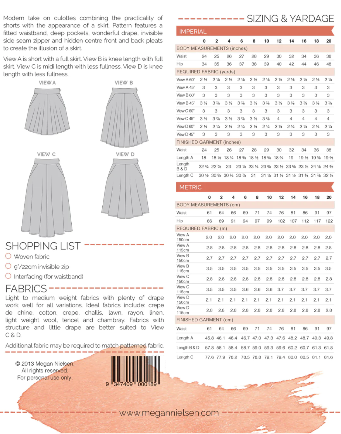 Tania culottes - Paper pattern - MEGAN NIELSEN