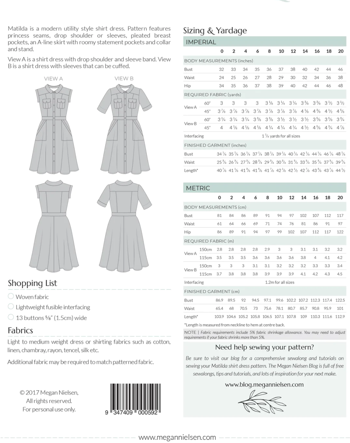Mathilda dress - Paper pattern - MEGAN NIELSEN