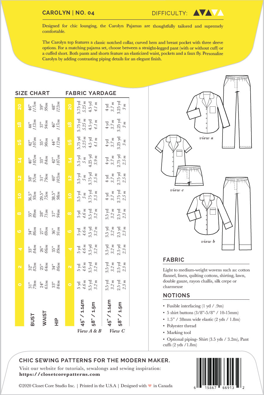 Pyjamas CAROLYN | Patron papier - Closet Core Patterns