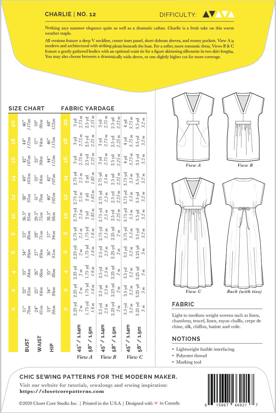 Caftan CHARLIE | Patron papier - Closet Core Patterns