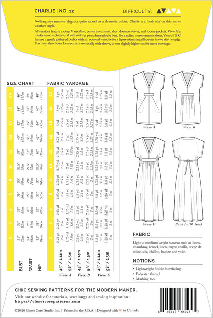 Patron de couture papier - Caftan CHARLIE | Closet Core Patterns