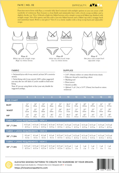 FAYE swimsuit | Paper pattern - Closet Core Patterns 