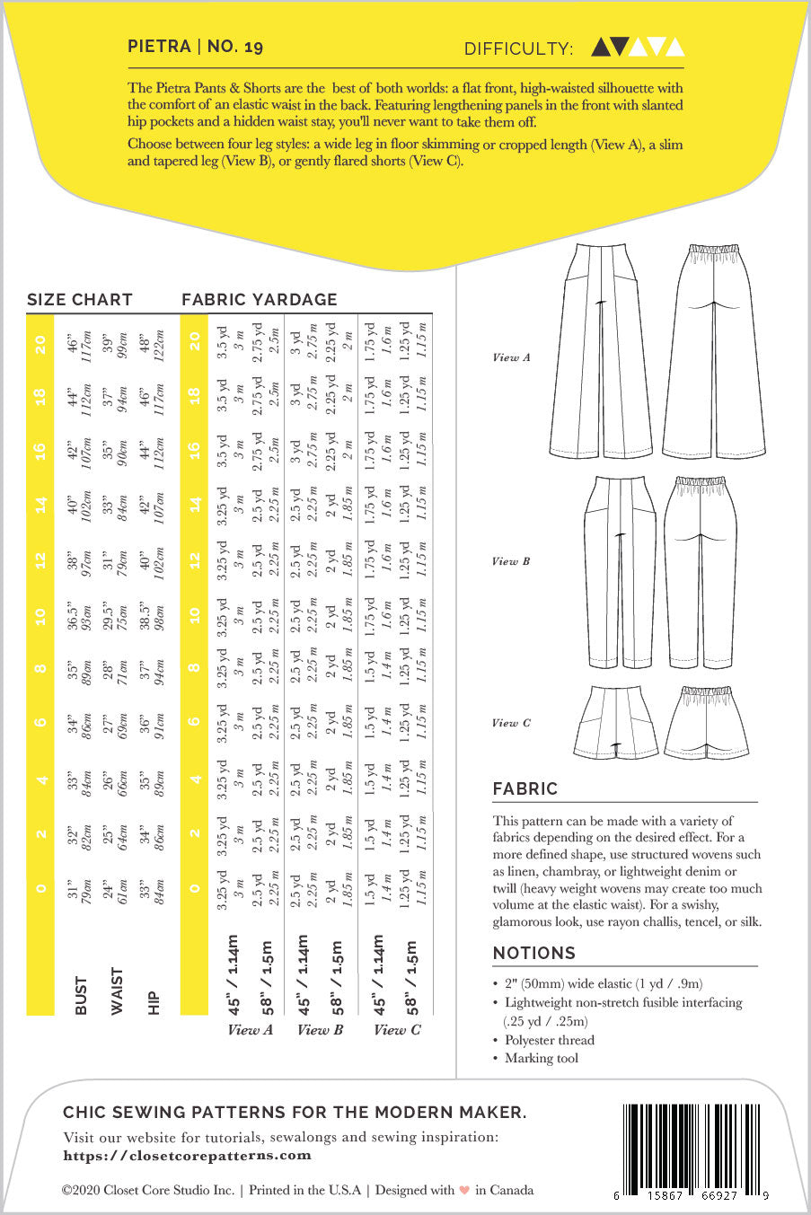 Pantalon PIETRA | Patron papier - Closet Core Patterns