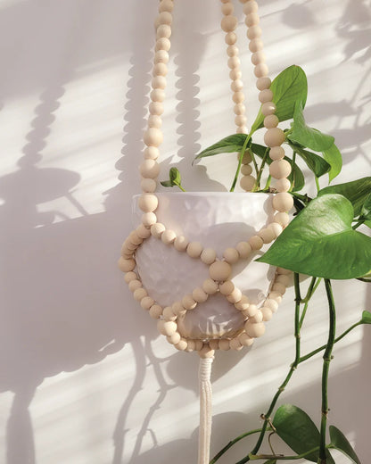 DIY set - Wooden bead plant hanger - Brown strand