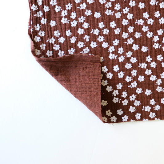 Double gauze cotton - Flowers on brown background